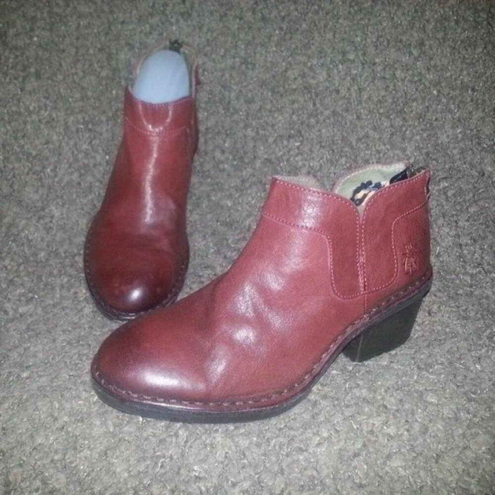 FLY LONDON-Dias Nevada-Brick Leather Back Zip Ankle Boots-Sz 37-NWOB